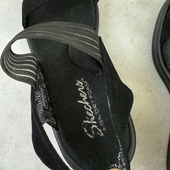 Skechers Rumblers Sci-Fi Wedge Sandal Black Memory Foam 38472 Women's Size 9 - Picture 9 of 13